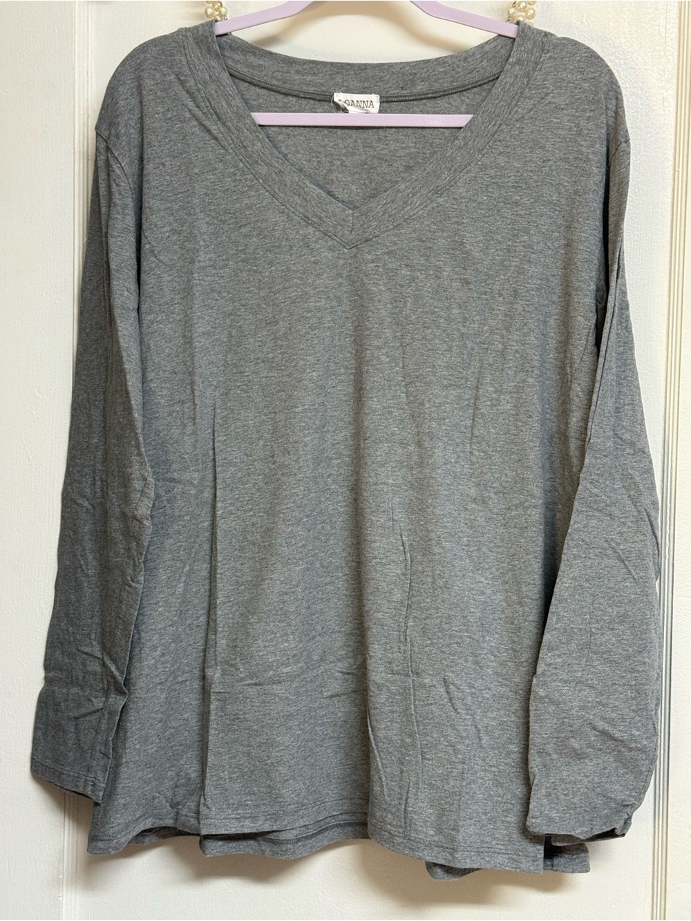 Casual V-Neck Long Sleeve Tee by LoAnna — Heather Gray 2x